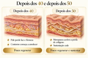 Ilustração do que muda no rosto com a flacidez depois dos 40 e dos 50 anos