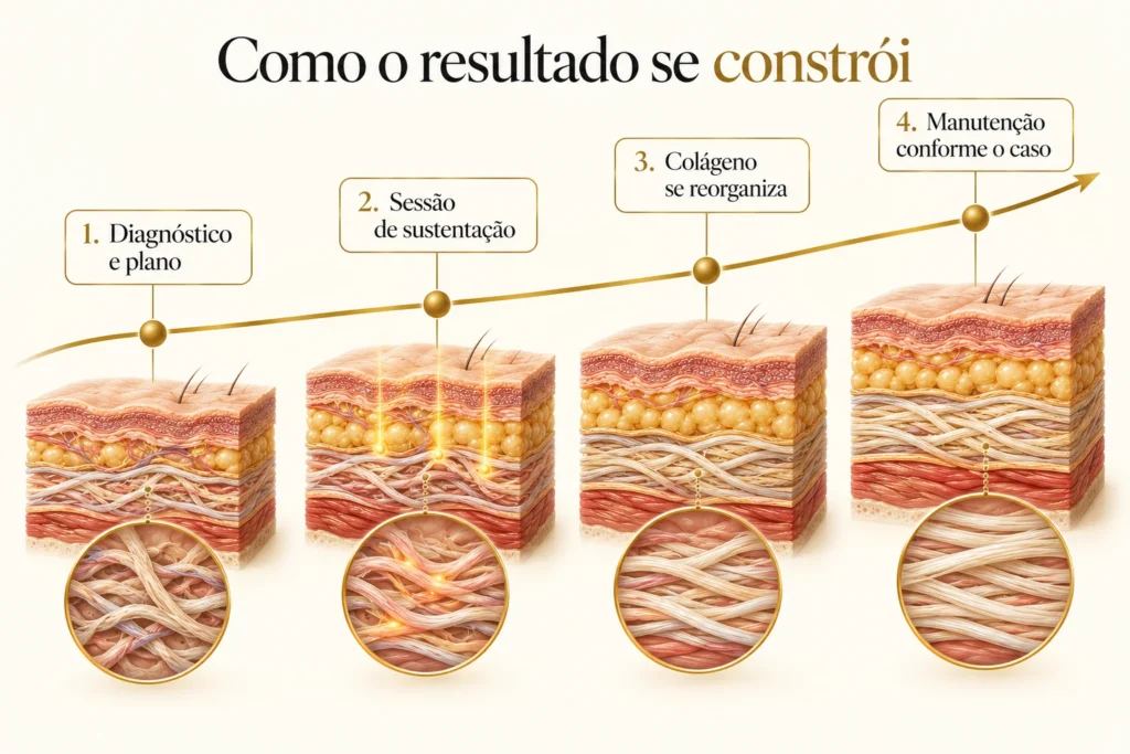 Linha do tempo do resultado do lifting sem cirurgia com a produção gradual de colágeno