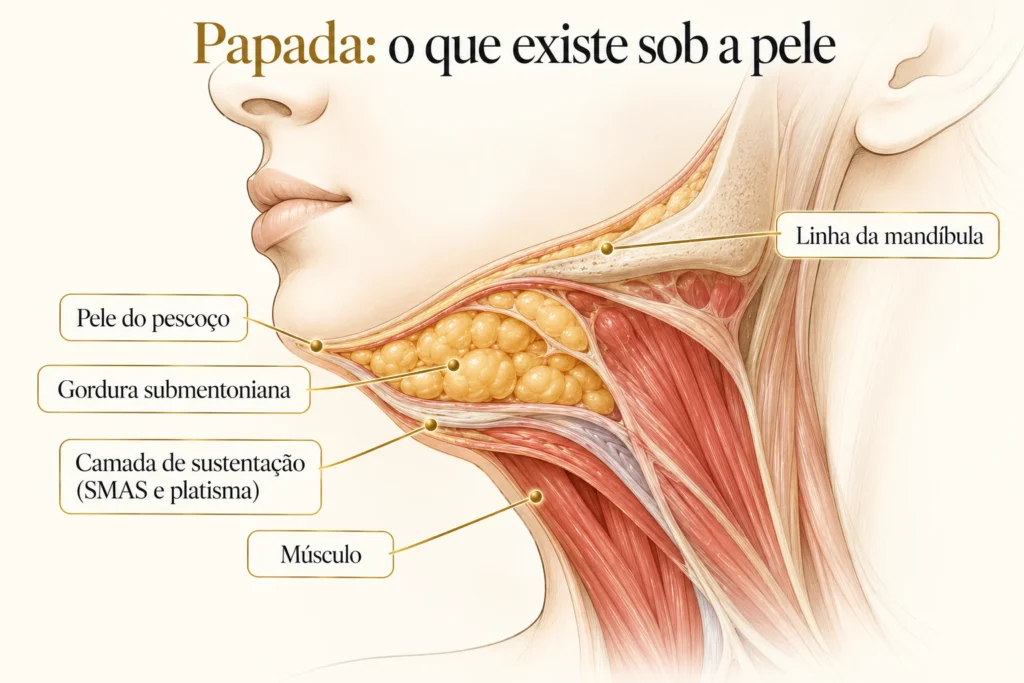 Anatomia e camadas da papada e do pescoço no lifting sem cirurgia